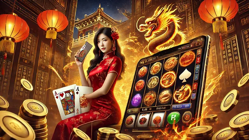 หน้าจอเกมสล็อตบนมือถือที่มีวงล้อ ปุ่มควบคุม และเมนูข้อมูล